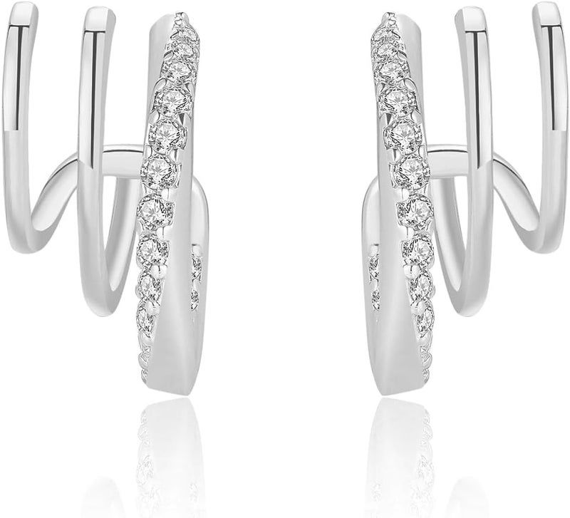 Obidos 14K Gold Plated Triple Huggie Illusion Stud Earrings | Double Huggie Hoop Earrings for One Hole | Gold Hoop Earrings for Women | Drop earrings - Image 2